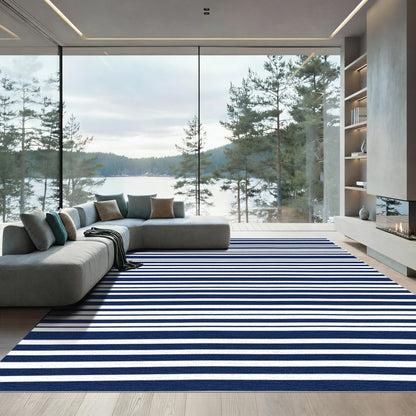 Navy White Thin Stripe Rug