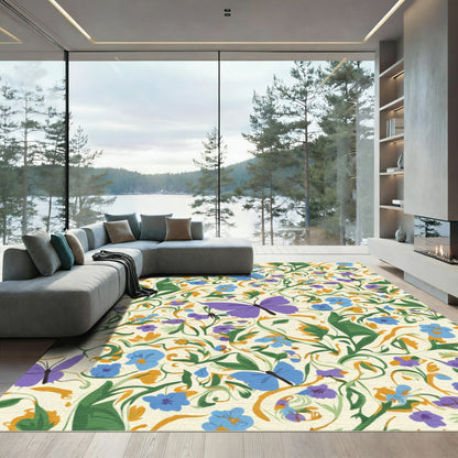 Vibrant Purple Butterfly Garden Floral Rug
