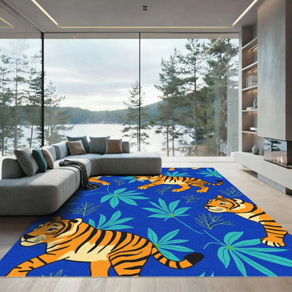 Vibrant Orange Tiger Jungle Panorama Rug