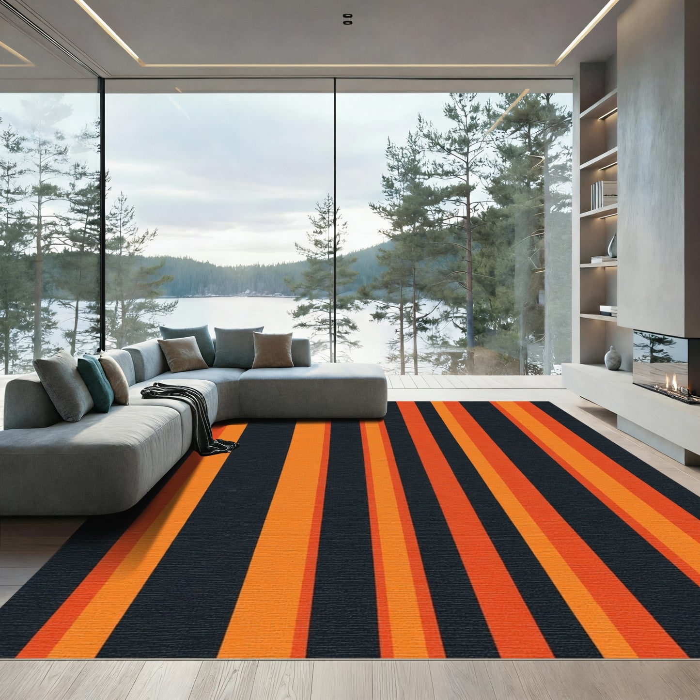 Bold Orange Stripe Composition Rug