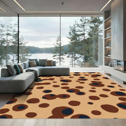 Brown Blue Round Spot Abstract Rug