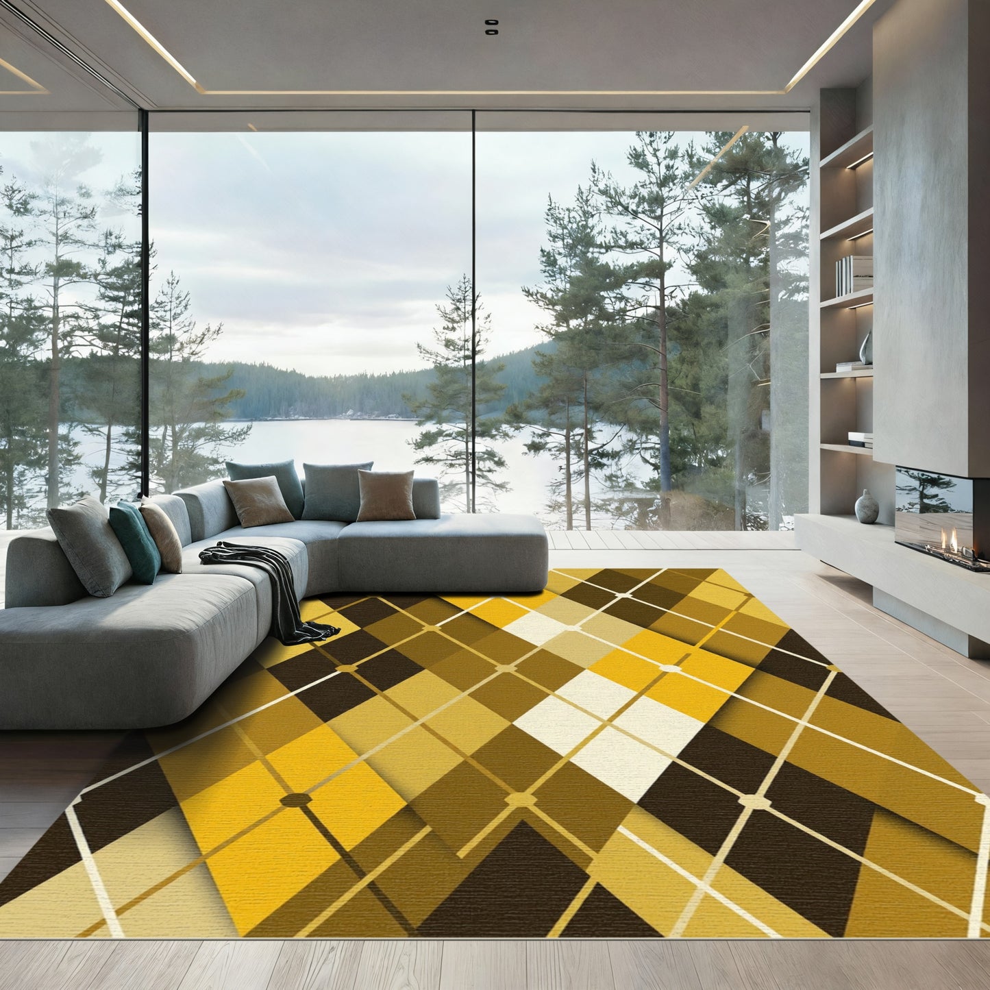 Golden Ochre Argyle Diamond Geometric Rug