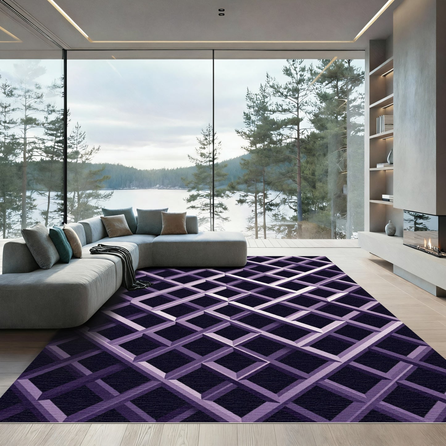 Geometric Lavender Interlocking Grid Rug