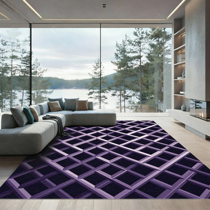Geometric Lavender Interlocking Grid Rug