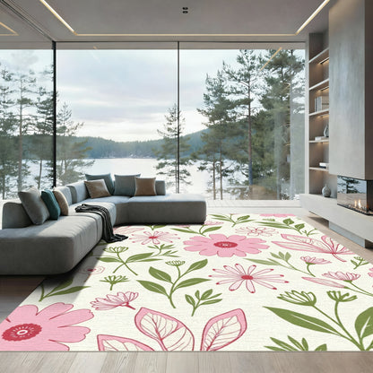 Pink Bloom Floral Branches Rug