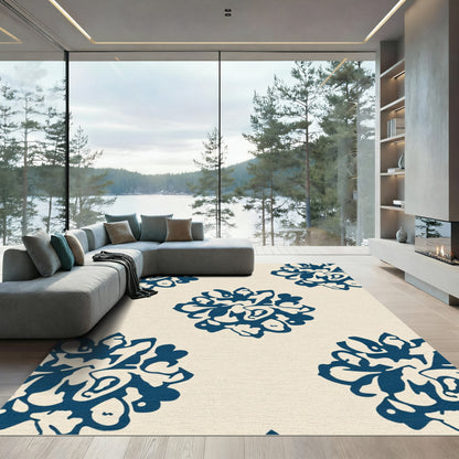 Navy Floral Medallion Cream Rug