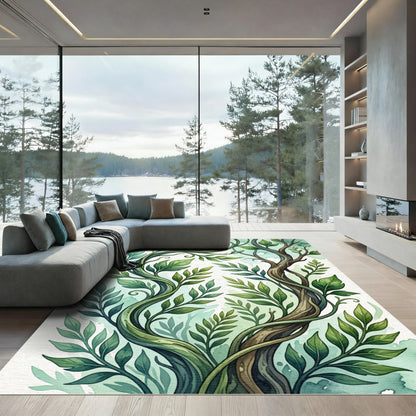 Lush Green Wandering Botanical Vine Rug