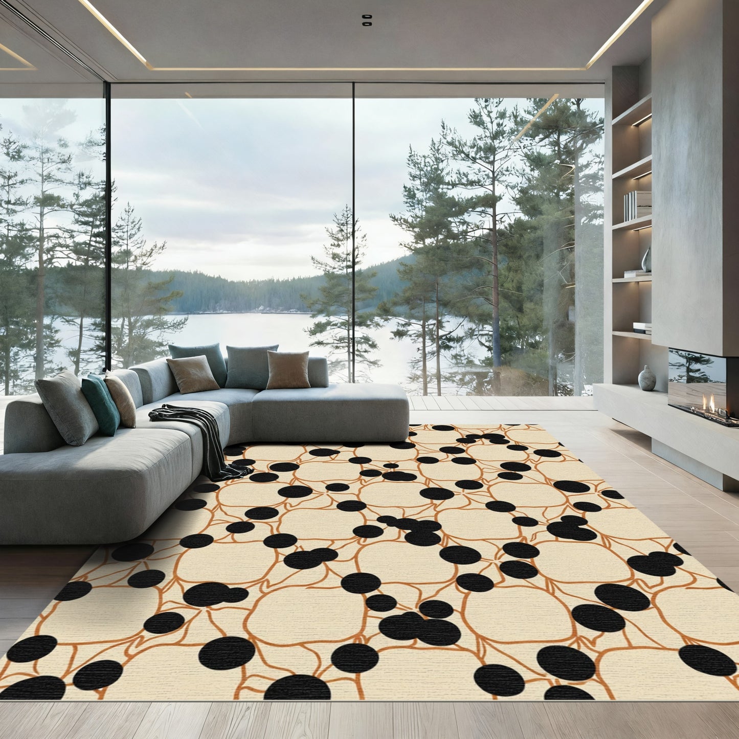 Cream and Black Polka Dot Vine Rug