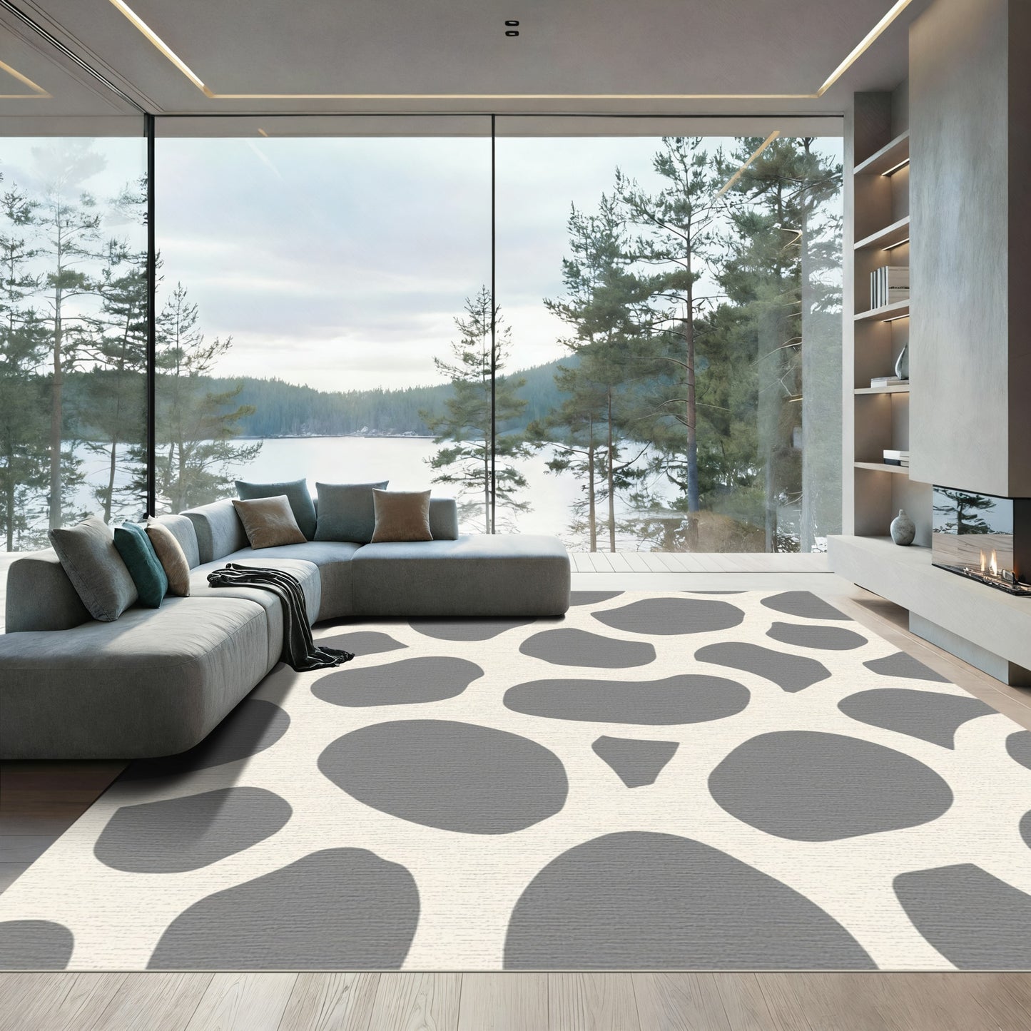 Gray Cream Animal Spot Arrangement Rug