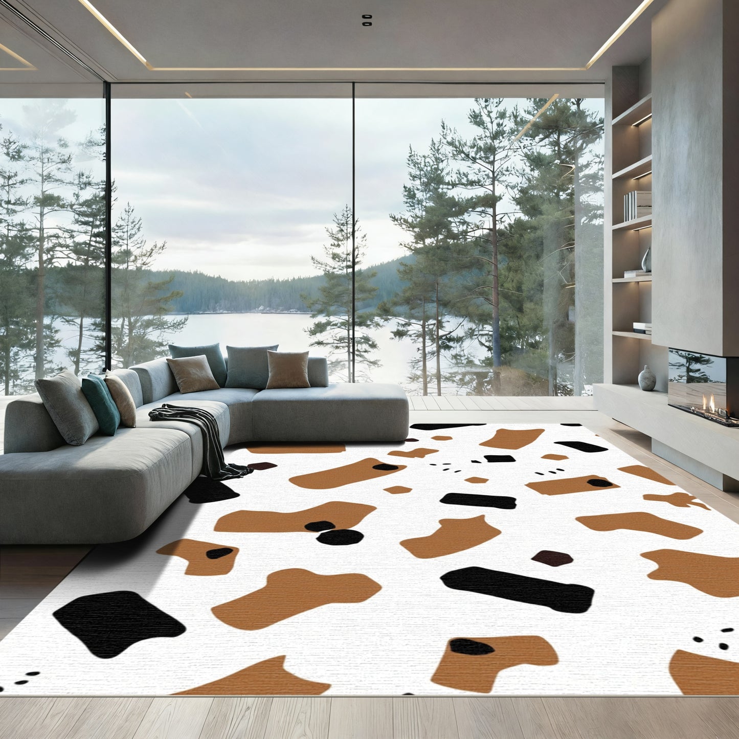Brown Black Abstract Blob Composition Rug