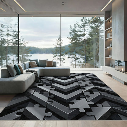 Monochrome Puzzle Piece Chevron Rug