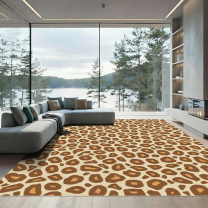 Spotted Animal Print Brown Gold Rug