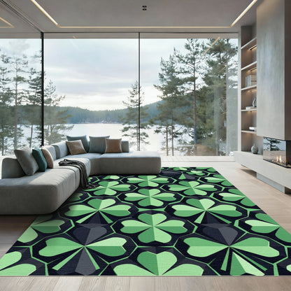 Modern Emerald Geometric Clover Hexagon Rug
