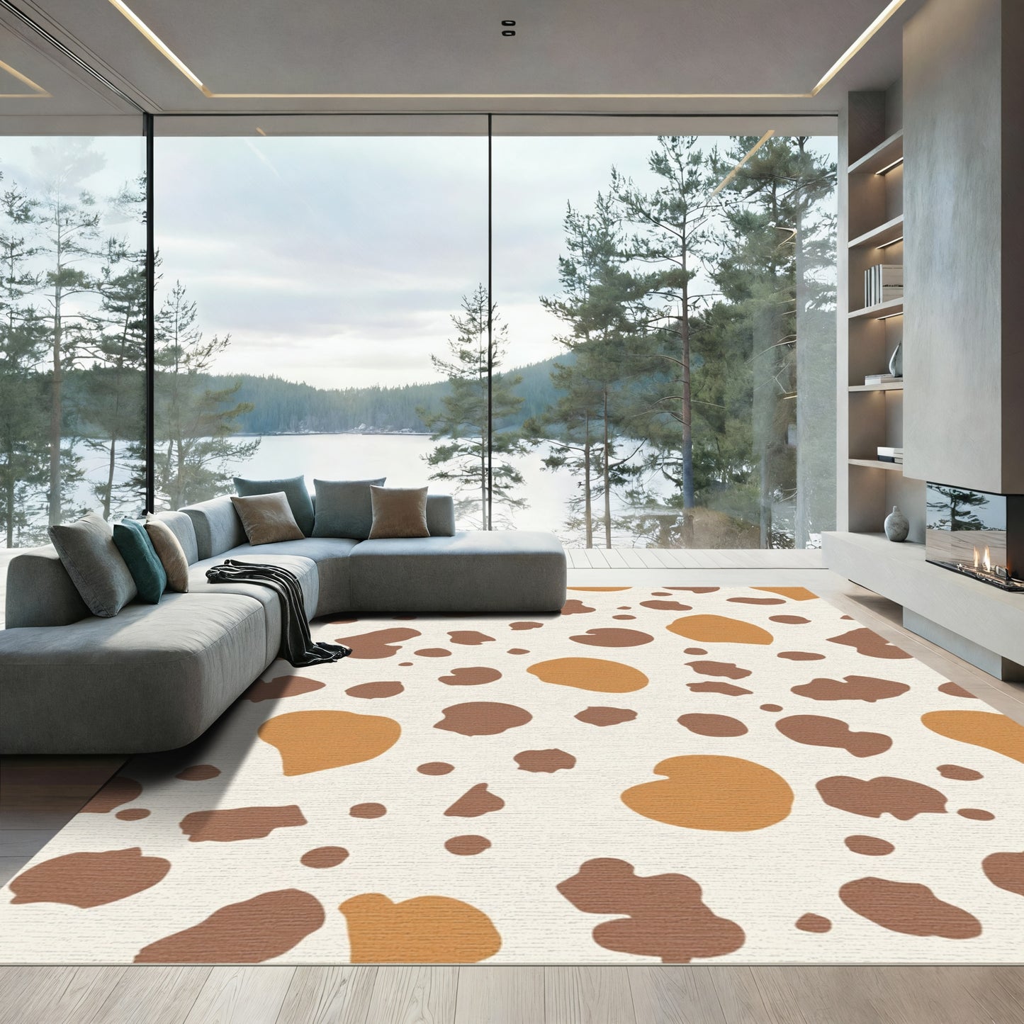 Earthy Brown Orange Splatter Abstraction Rug