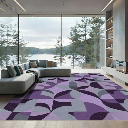 Purple And Gray Geometric Curves Rug