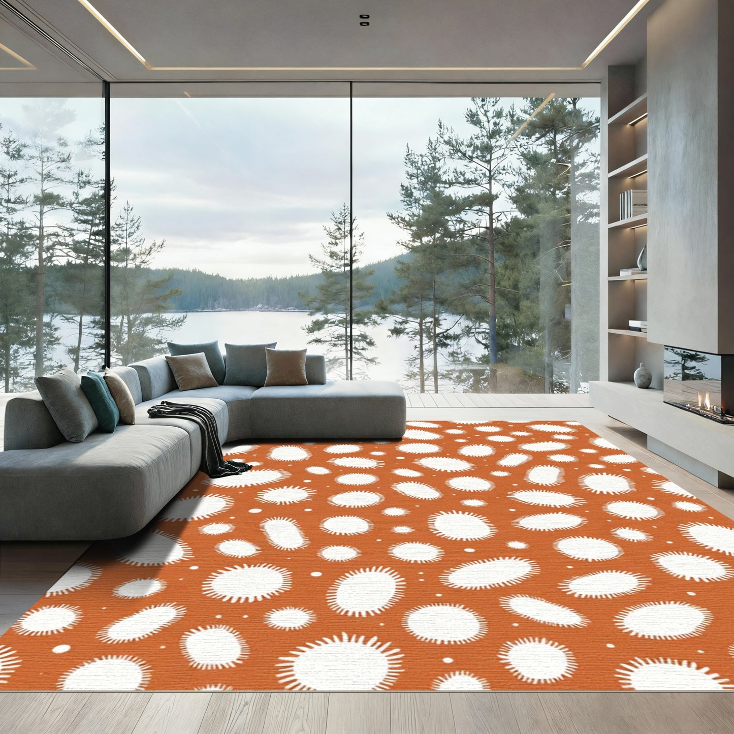 Orange White Spiky Ovals Scatter Rug