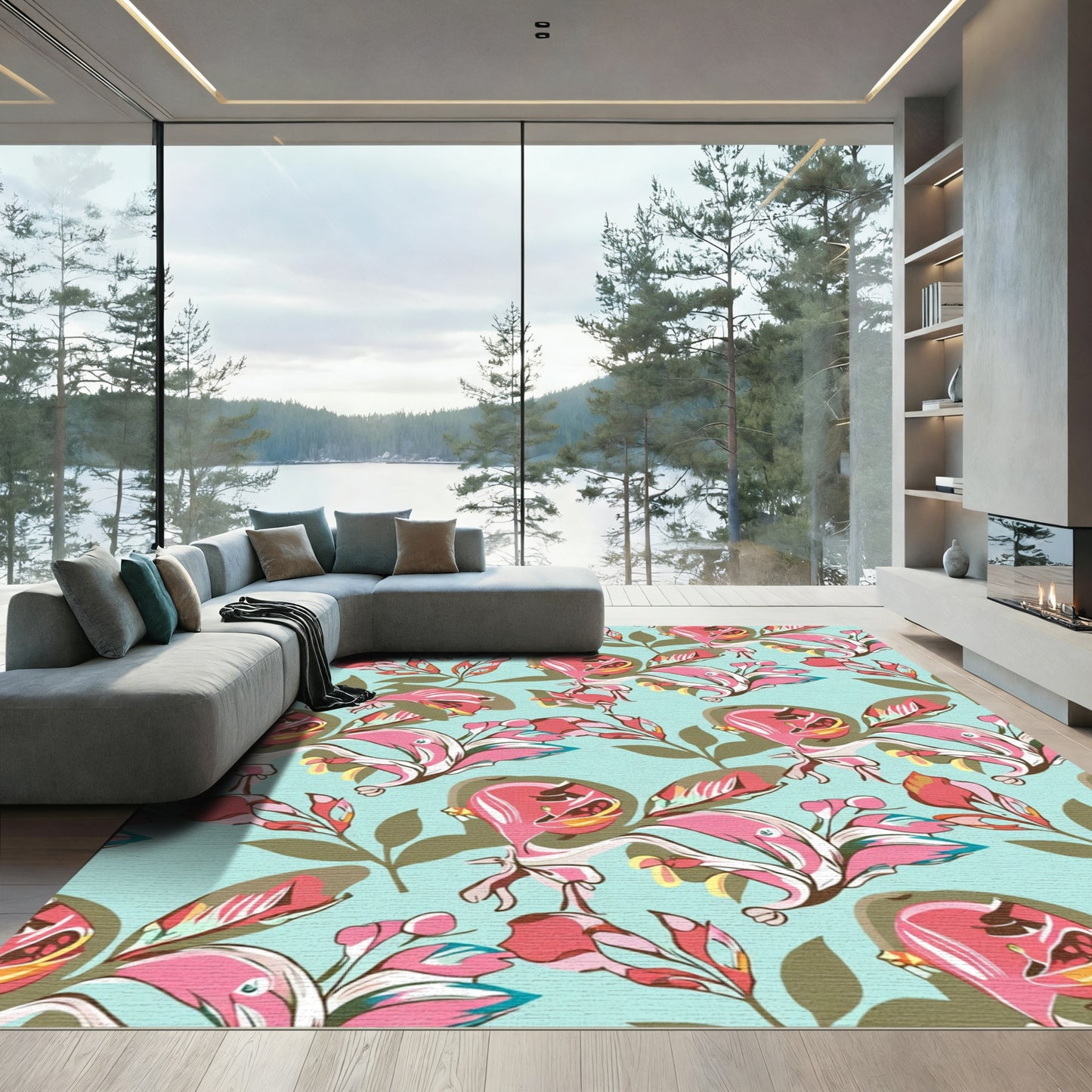 Pink Coral Bloom Abstract Floral Rug