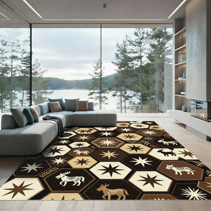 Earthy Hexagon Star and Wildlife Rug