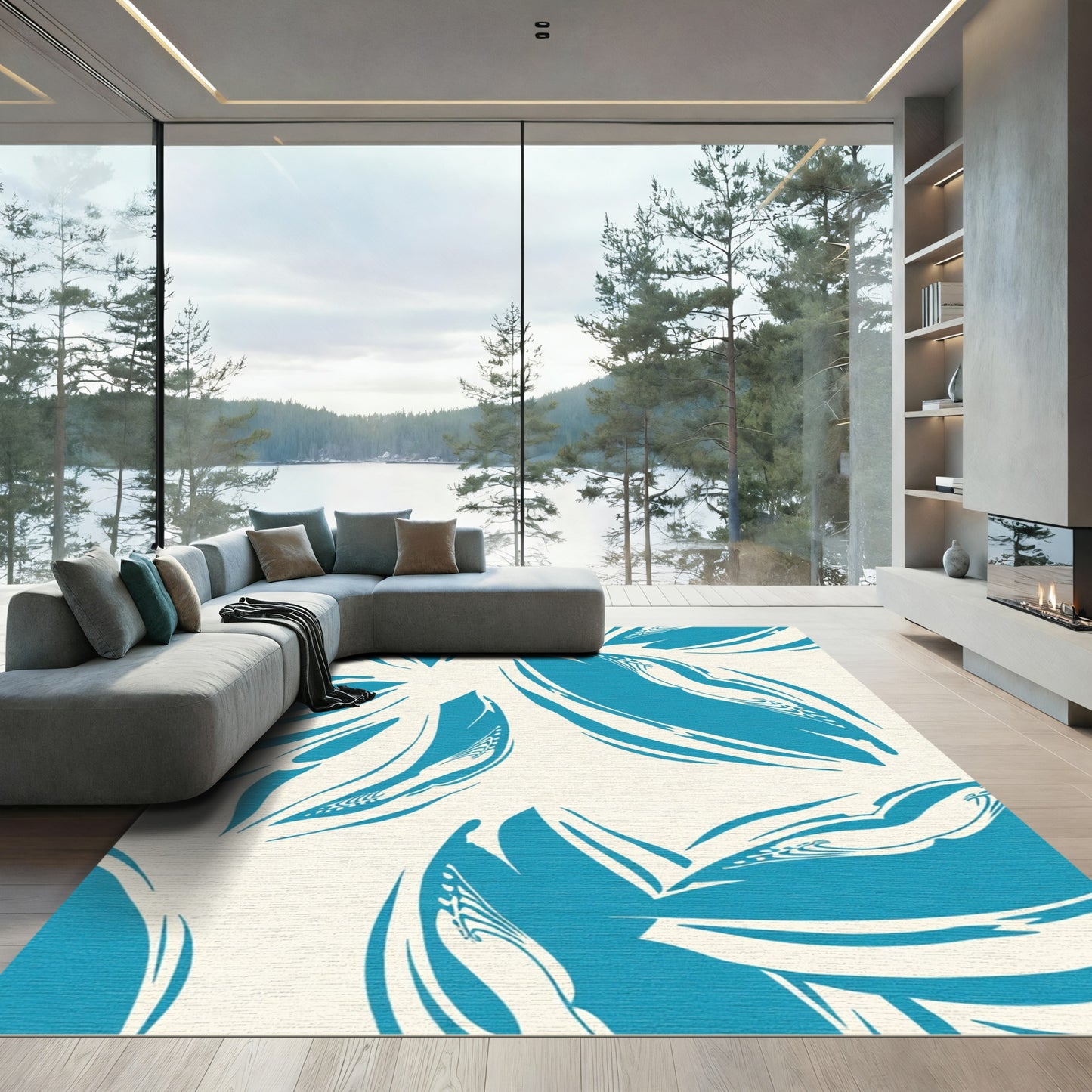 Deep Blue Abstract Swoosh Rug