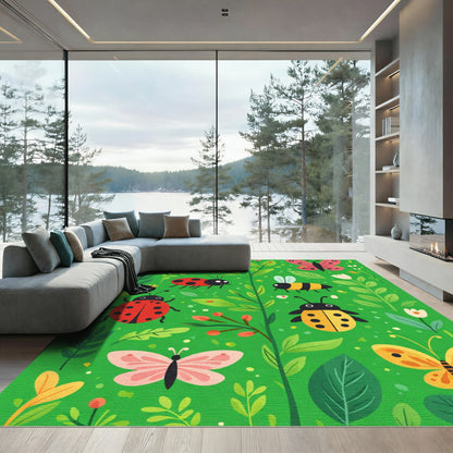 Whimsical Garden Bugs Butterflies Bees Rug