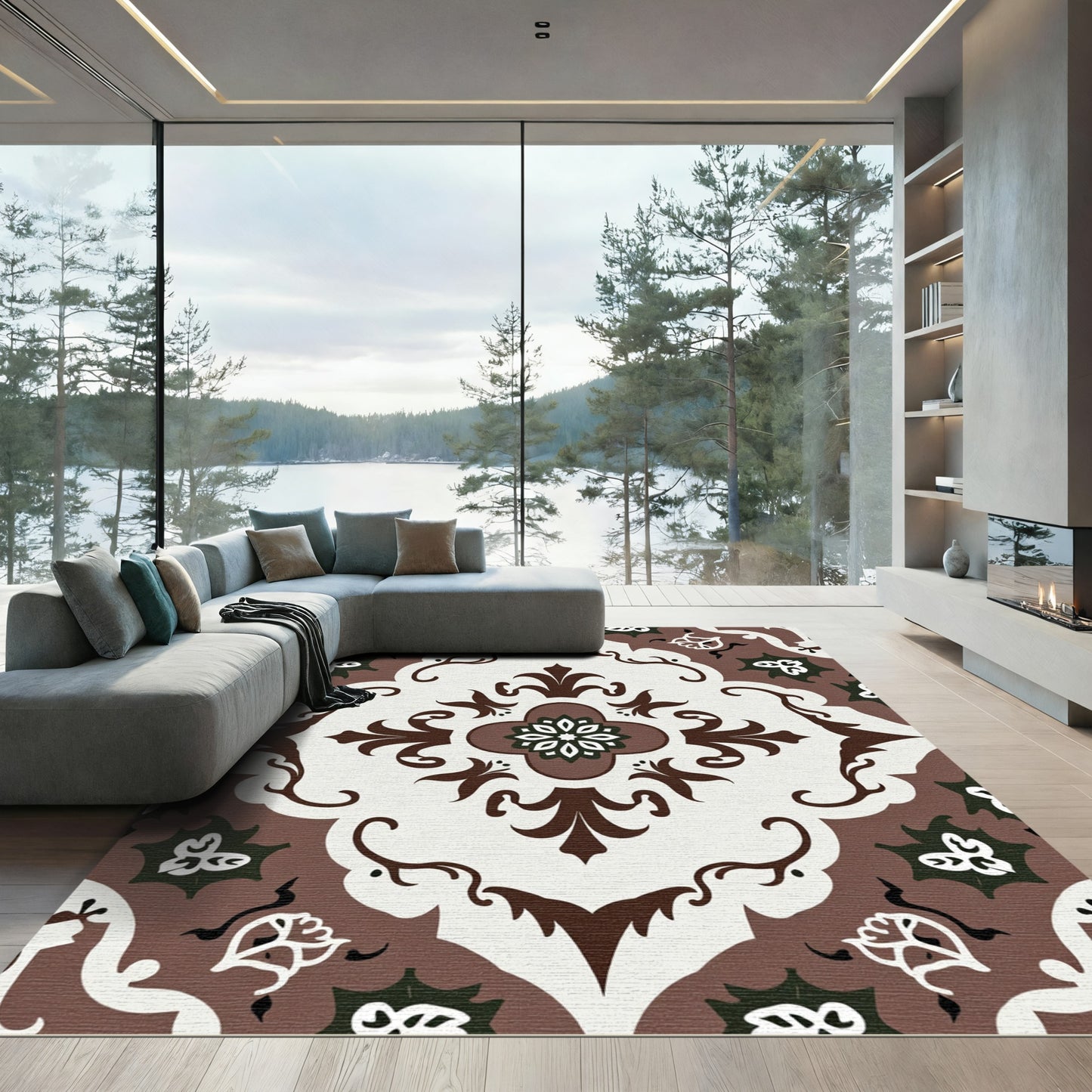 Classic Brown Floral Medallion Ornament Rug