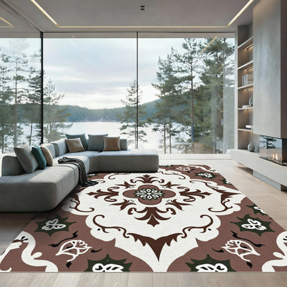 Classic Brown Floral Medallion Ornament Rug