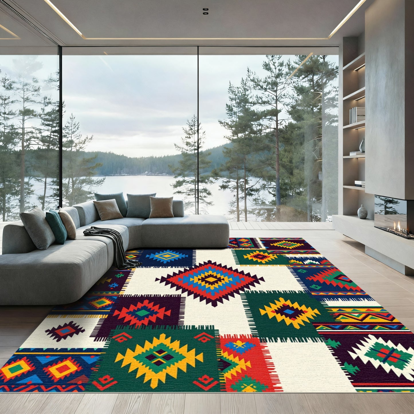 Navajo Inspired Geometric Diamond Patchwork Rug