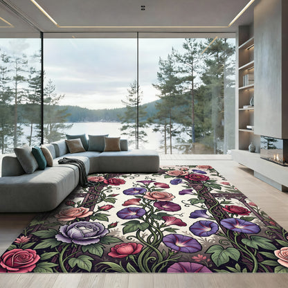 Victorian Rose Morning Glory Scroll Rug