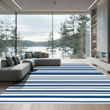 Classic Deep Blue White Striped Rug