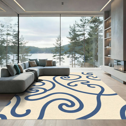 Navy Blue Swirl Abstract Organic Rug