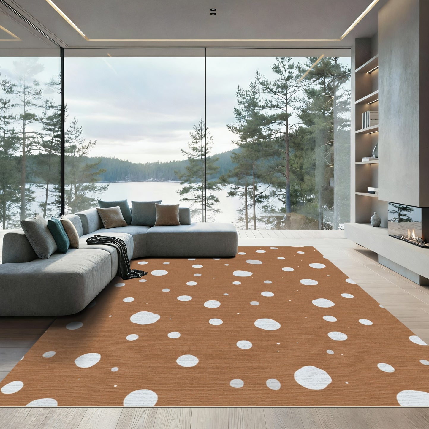 Brown White Scattered Polka Dots Rug