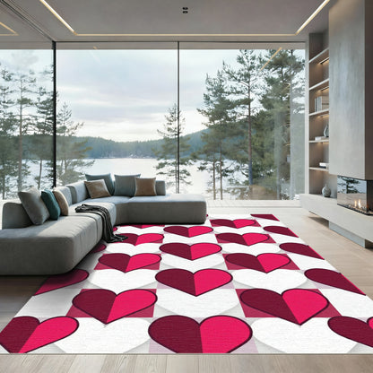 Crimson Magenta Heart Grid Rug