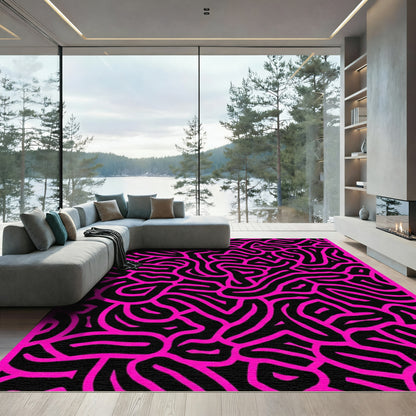 Vibrant Pink Black Organic Labyrinth Rug