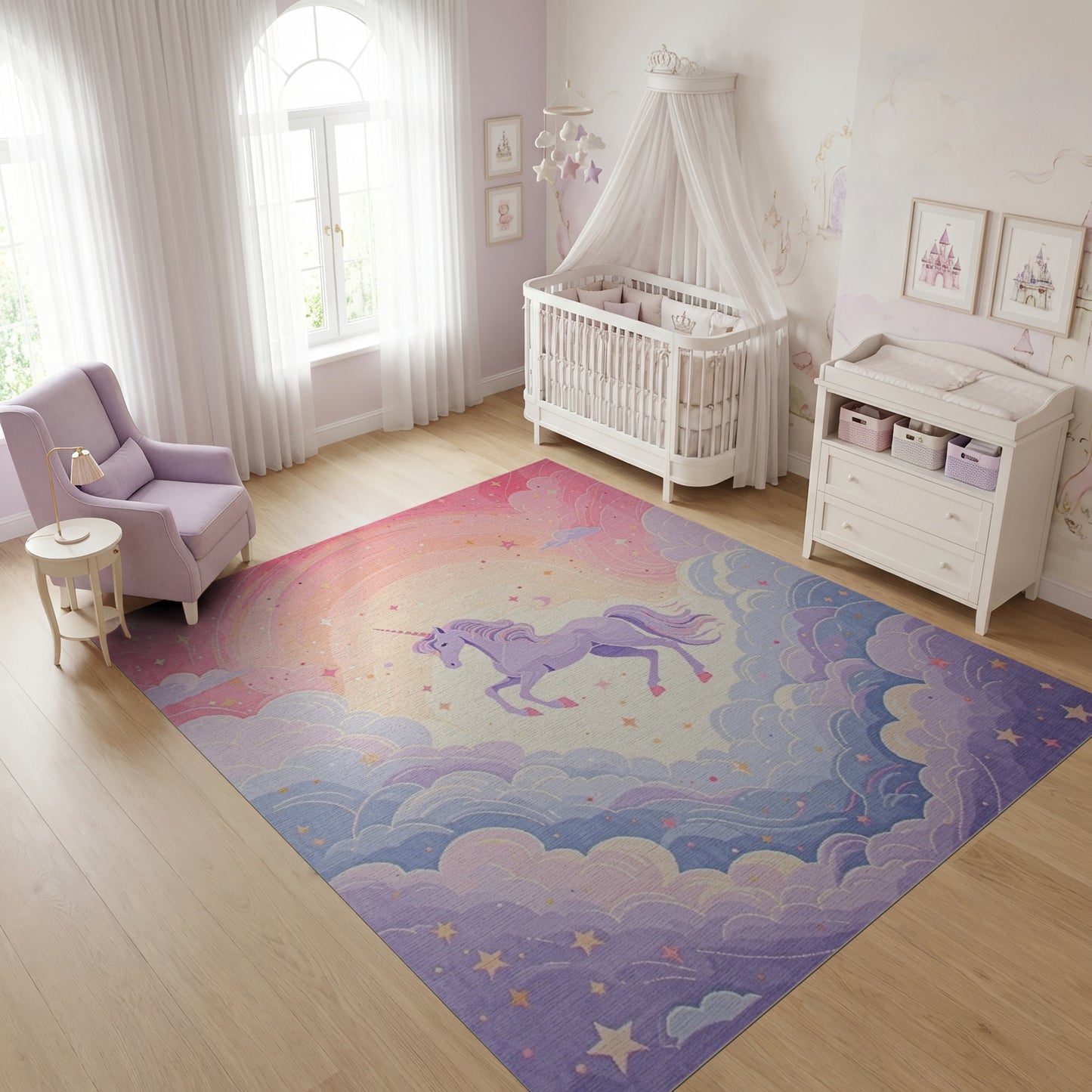 Whimsical Unicorn Clouds Stars Moon Rug