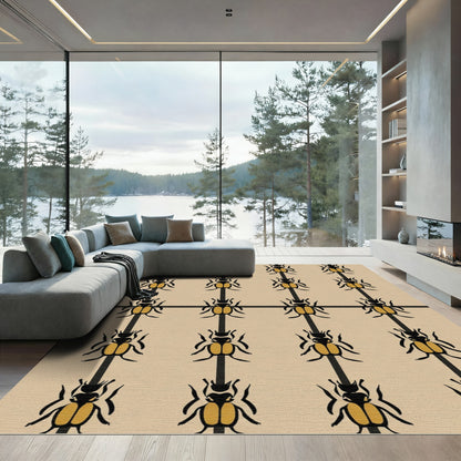 Golden Beetle Grid Graphic Rug