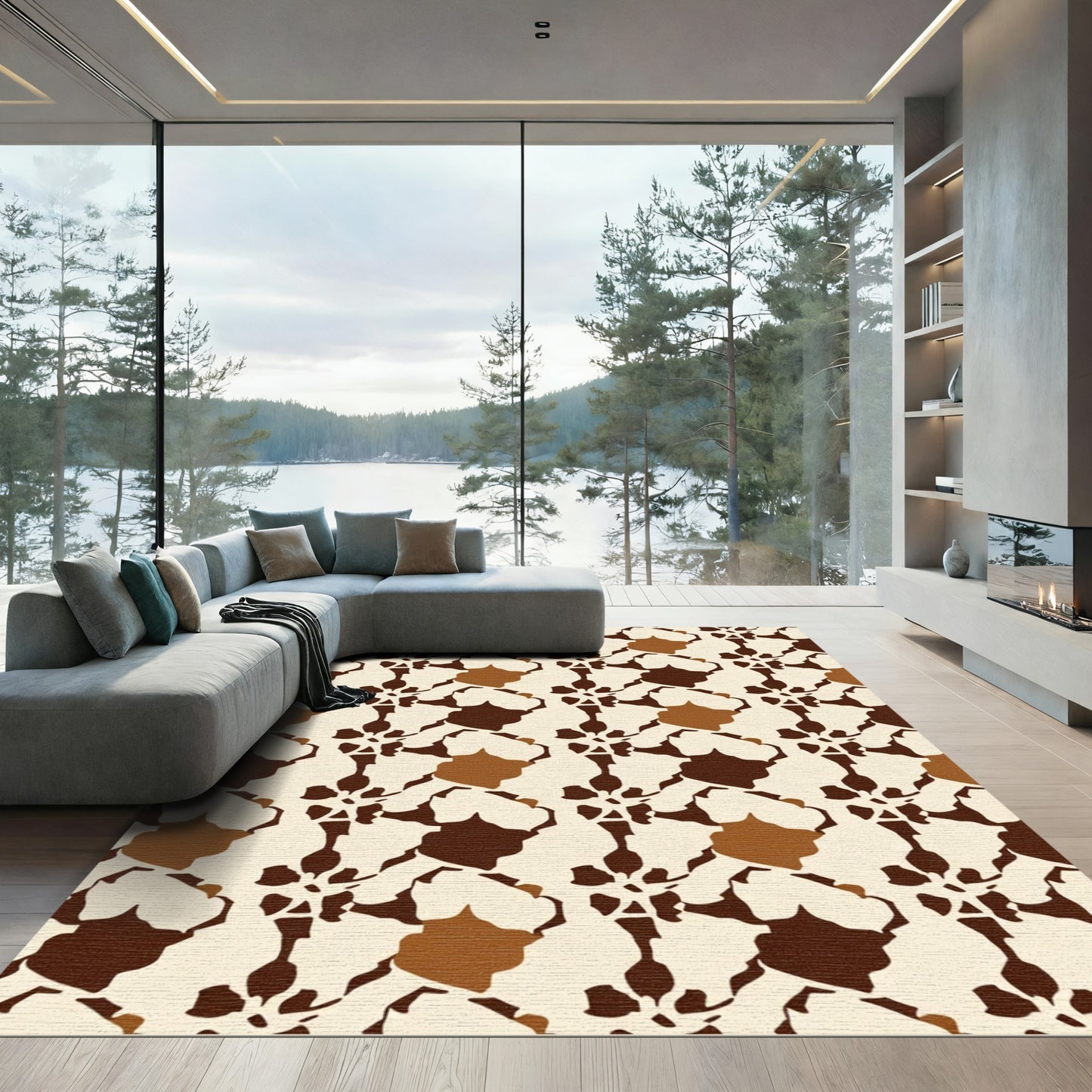 Earthy Tones Abstract Floral Connection Rug