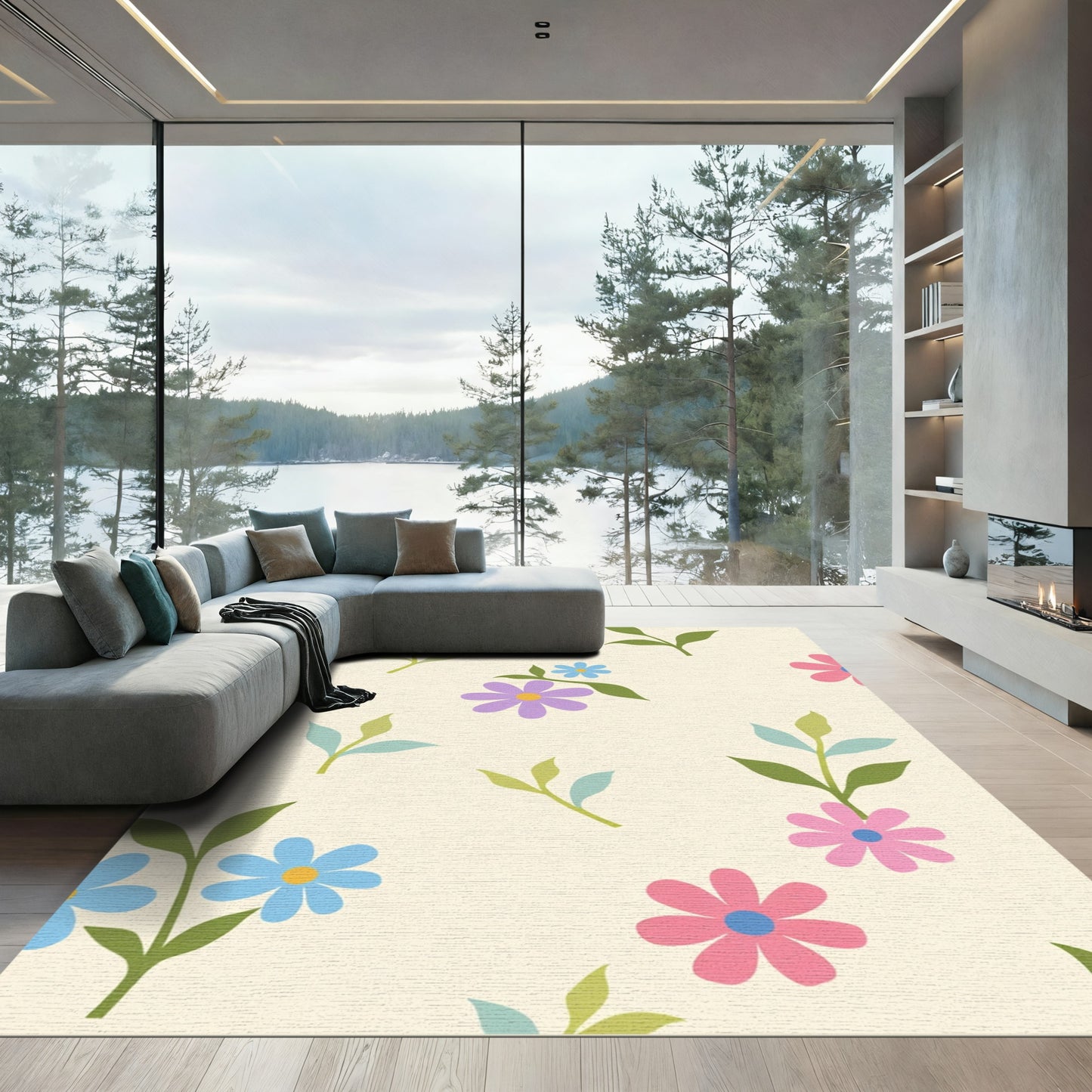 Pastel Floral Sprigs Meadow Rug