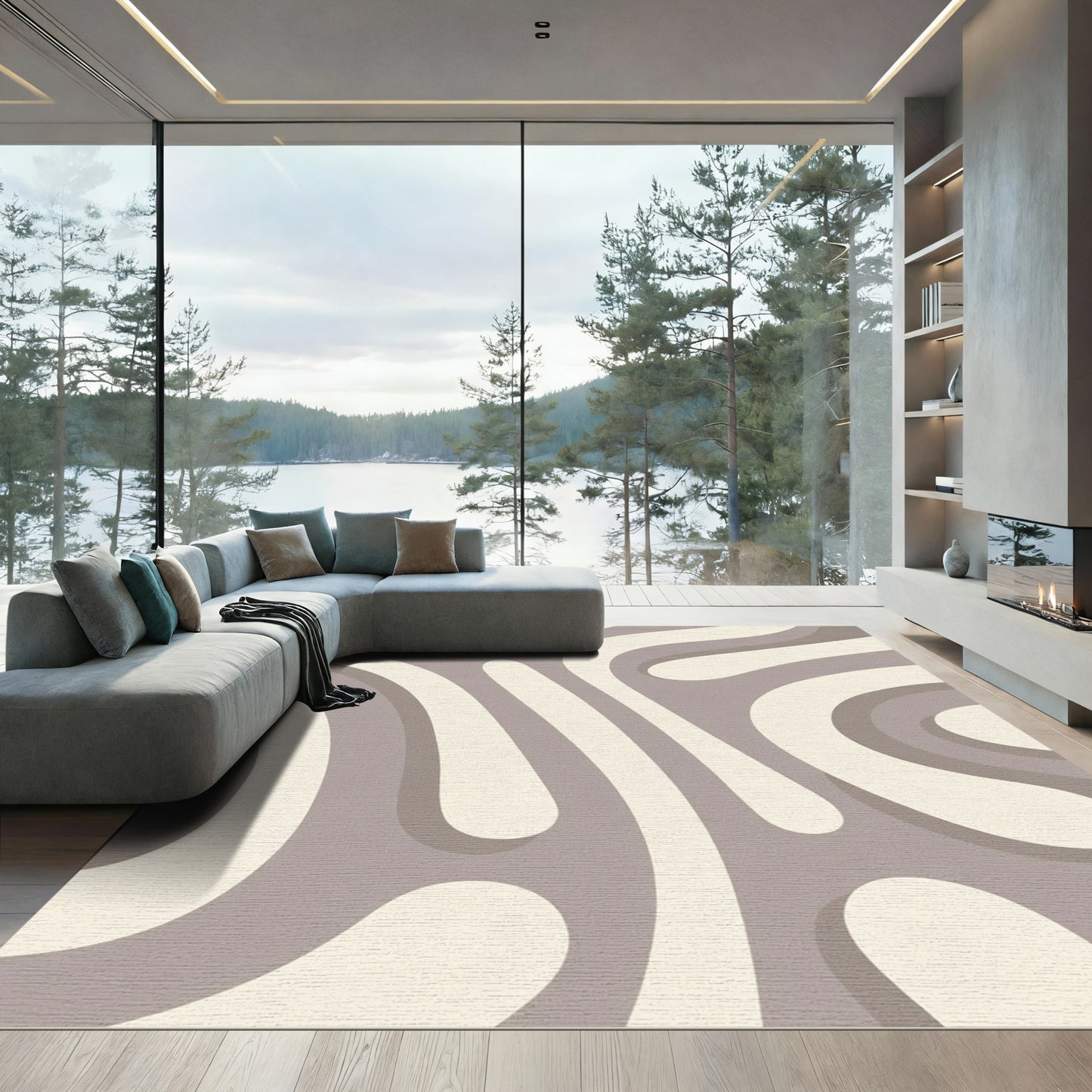 Neutral Abstract Fluid Stripe Rug