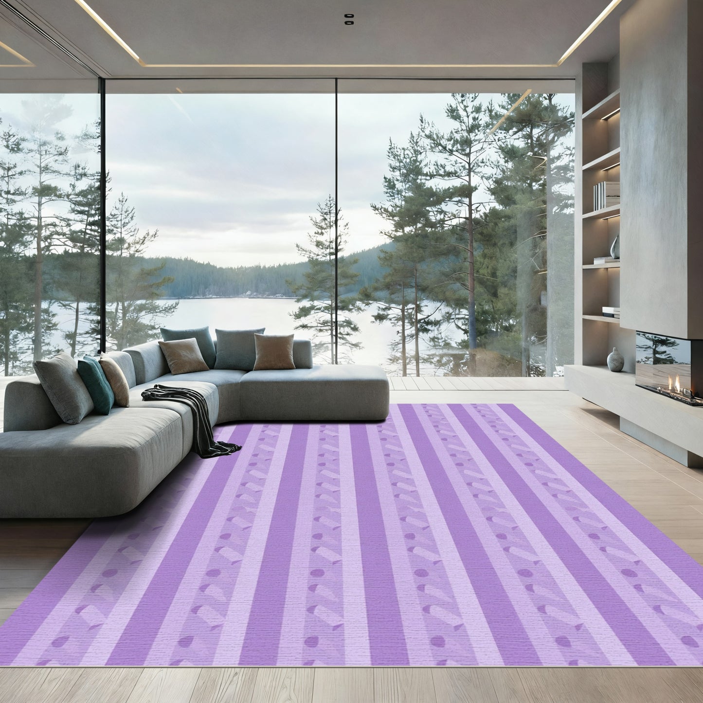 Lilac Vertical 3D Ribbon Stripe Rug