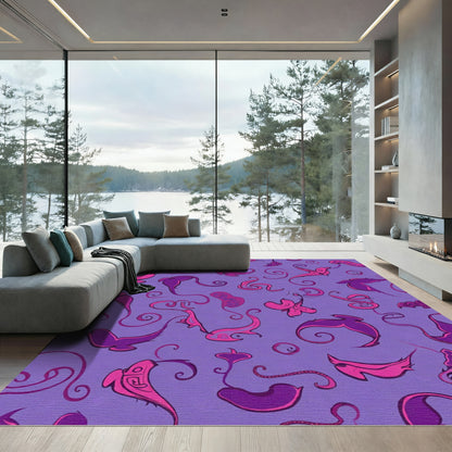 Whimsical Pink Purple Abstract Organic Forms Rug