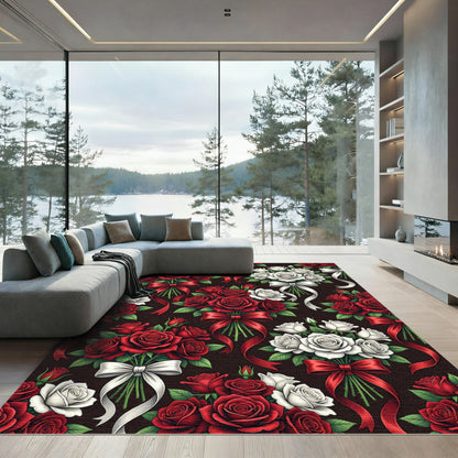 Romantic Red White Rose Bouquet Rug