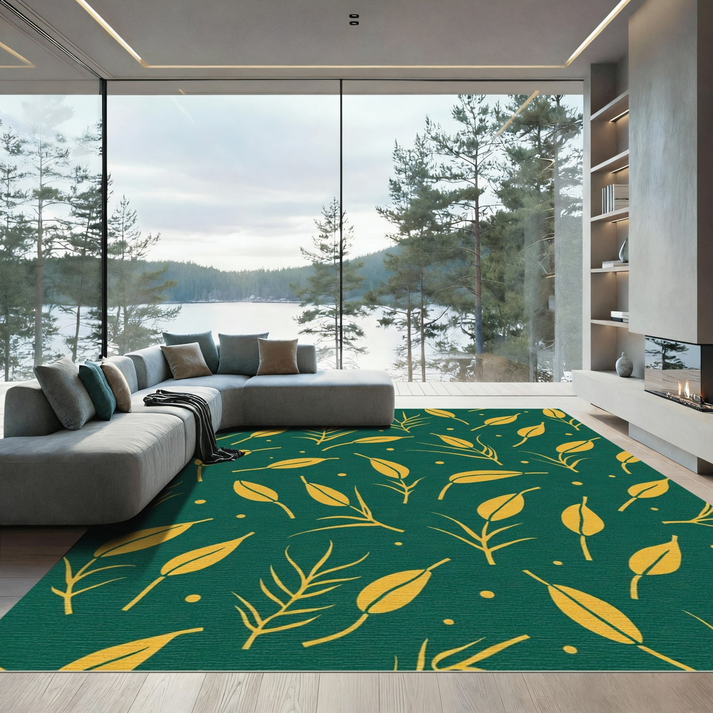 Golden Wheat Stalks On Teal Rug