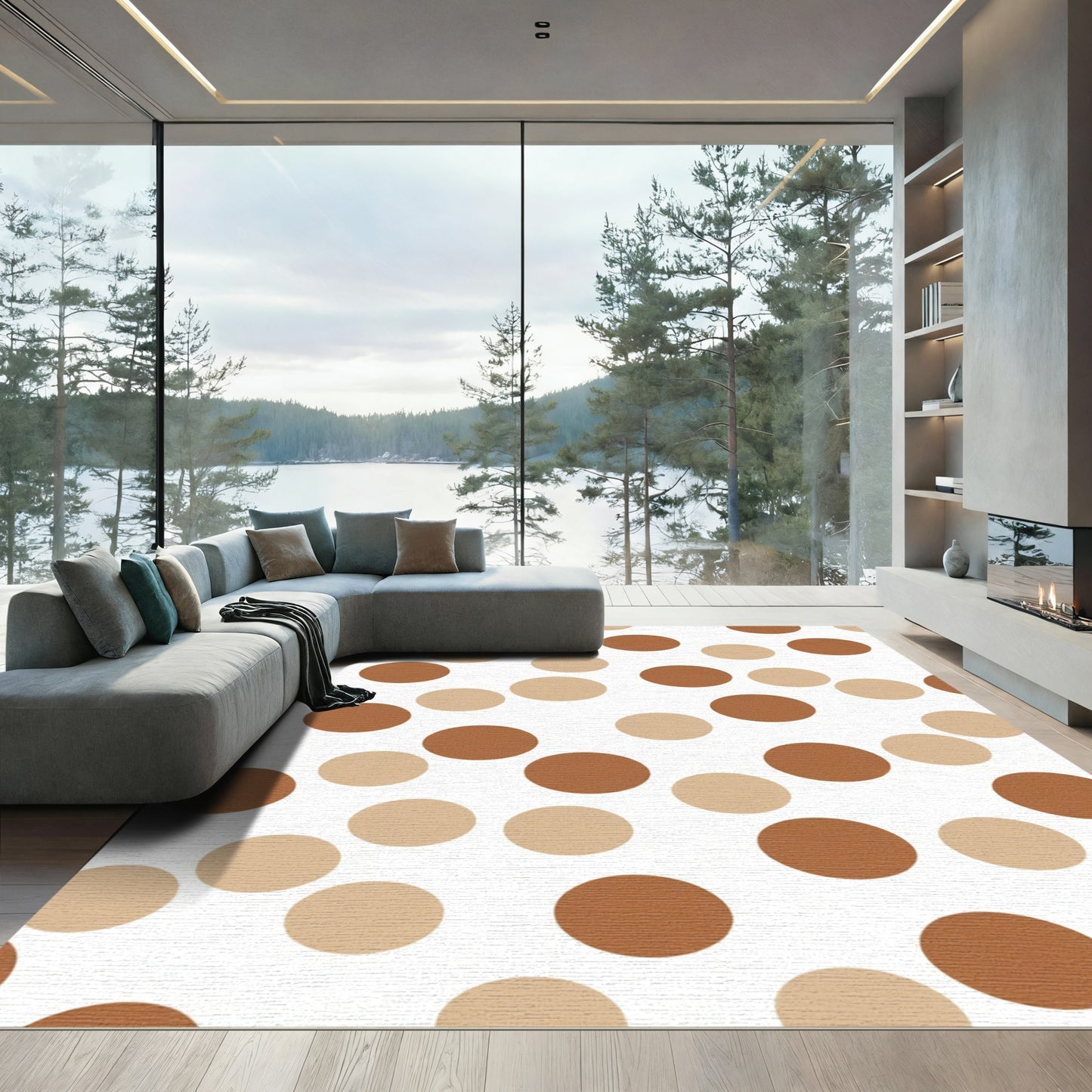 Warm Earthy Brown Tan Polka Dots Rug