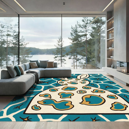 Whimsical Teal Abstract Spots Rabbit Rug