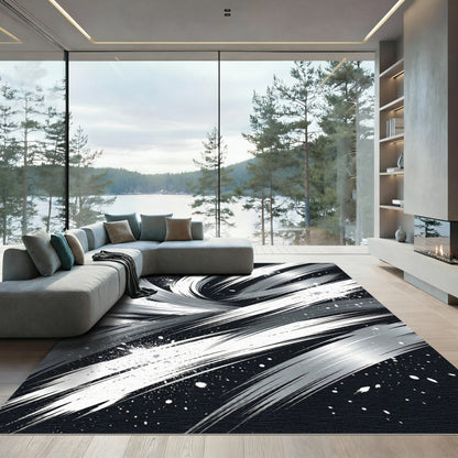 Modern Monochrome Abstract Ink Swirl Rug