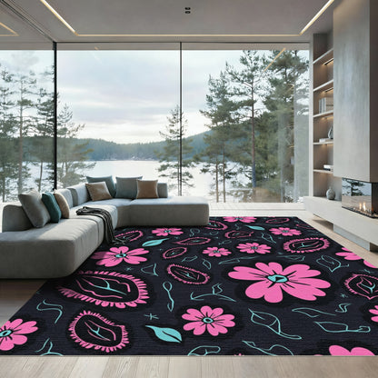 Pink Blooming Paisley Leaf Medley Rug