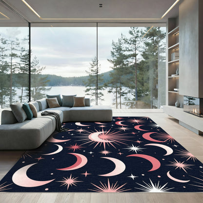 Celestial Rose Gold Moon Stars Rug