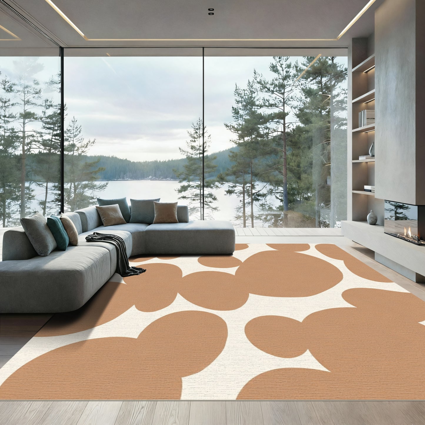 Brown Abstract Cloud Organic Shape Rug