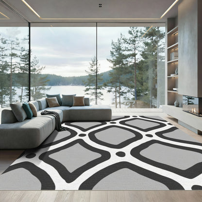 Gray White Black Lattice Geometric Rug