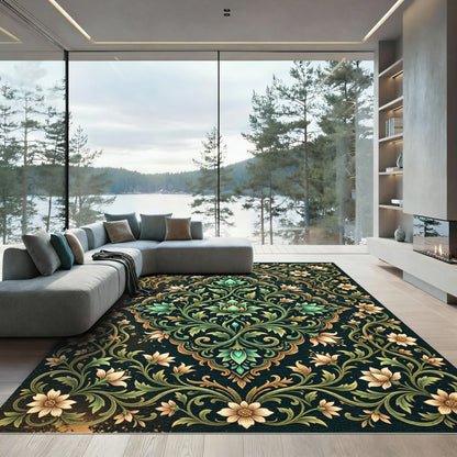 Emerald Verdant Floral Ornate Medallion Rug